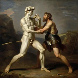 illustration of David killing Goliath, realistic painting, classical painting, high definition, digital art, matte painting, very detailed, realistic