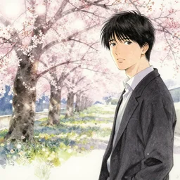 jukka korhonen celebrating hanami. color ink wash by award - winning mangaka, chiaroscuro, intricate details, bokeh, backlighting, field of depth