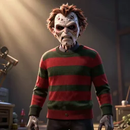 Freddy Krueger in a Pixar movie, 3d render, very detailed