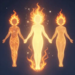 light beings of fifth dimension with flames and sparkles