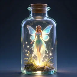 fairy in a magic glass bottle by Gerald brom, cinematic lighting, light effect, glowing