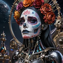 ultra detailed, beautiful crying! female android!, intricate detailed environment, photorealistic!, octane render, concept art, cinematic, interstellar, sharp, cyberpunk, bladerunner 2 0 4 7, 8 k, el dia los muertos, by angus mckie, moebius!, maciej kuciara, stanley lau, artgerm, rutkowski, mucha