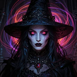 full face epic portrait, victorian gothic cursed witch glowing eyes, elden ring, matte painting concept art, midjourney, beautifully backlit, swirly vibrant color lines, majestic, cinematic aesthetic, smooth, intricate, 8 k, by ilya kuvshinov, artgerm, darius zawadzki and zdizslaw beksinski
