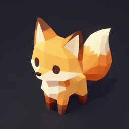 isometric RPG icon of a cute chibi fox with a huge tail, ArtStation digital art, dark background, low poly model