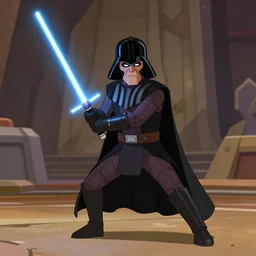 Darth Talon wielding a lightsaber, wide angle shot, still from Star Wars: The Batch Batch animated series (2021),