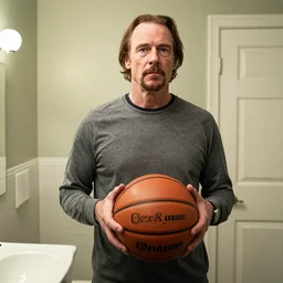 Walter white holding a basketball in the bathroom