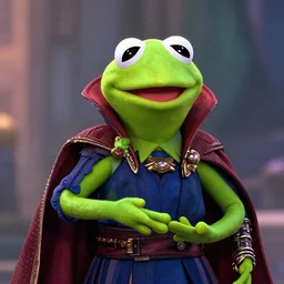 a still of kermit the frog as doctor strange on avengers endgame, octane render, unreal engine 5, high quality, highly detailed, close up photo, 8 k