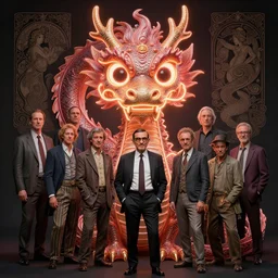 anthropomorphic highly detailed group portrait of funny mr bean neon giant cute eyes dragon, intricate, elegant, highly detailed, digital painting, artstation, concept art, smooth, sharp focus, illustration, art by artgerm, bob eggleton, michael whelan, stephen hickman, richard corben, wayne barlowe, trending on artstation and greg rutkowski and alphonse mucha, 8 k