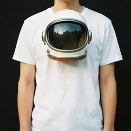 a high definition film photograph of a man standing wearing a clean white t - shirt and a retro vintage astronaut helmet hipster cinematic colors, trending on instagram, photography, sigma 8 5 mm f / 1. 4