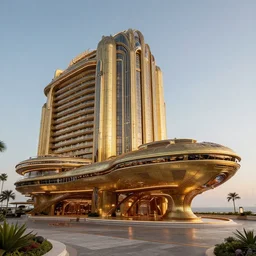 the atlantis paradise, a retro futuristic spaceship made of brass bronze gold, art deco influence, hotel style design. starship titanic.