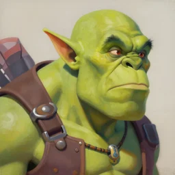 greg manchess close - up portrait painting of a handsome older male dieselpunk orc with olive green skin as an overwatch character, olive green skin, olive green skin, medium shot, asymmetrical, profile picture, organic painting, sunny day, matte painting, bold shapes, hard edges, street art, trending on artstation, by huang guangjian and gil elvgren and sachin teng