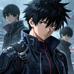 killua zoldyck black hair, close detailed face, rain, techwear, streetwear, cyberpunk style outfit, greg rutkowski, ross tran, takato yomamoto, wlop, ilya kuvshinov, intricate complexity, detailed portrait, 4 k, cinematic lighting, artstation, sharp focus, smooth, makoto shinkai