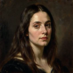very detailed skillfully made portrait oil on canvas of jennifer connelli by caravaggio style with dark background softly lighted