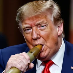 close - up portrait of donald trump eating nuclear missiles, by annie liebowitz