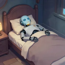 general grievous, robot man, sleeping in his star wars style bed room, dreaming