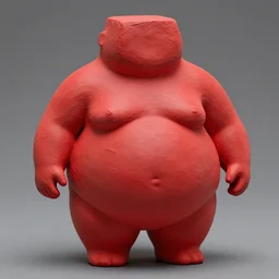 red fat abstract clay headless statue, no arms no legs, no head, super fat and obese thicc with a round belly bottom and squared top, missing head, asking : what is samegame?