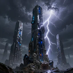 oily obsidian pillars, storm, lightning, fantasy, highly detailed, digital matte painting, artstation, concept art, sharp focus, illustration