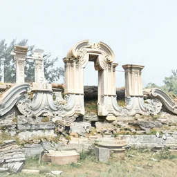 an image of an old ruin. an artists simple line drawing of the building in pristine and complete condition has been overlaid ( at 5 0 percent transparency ) onto a photo of the ruin using double exposure