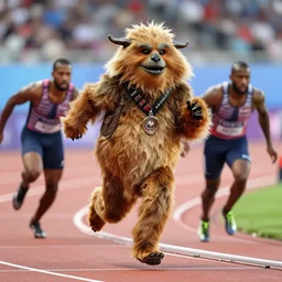 jabba the hutt in the olympic sprinting team, on a race track