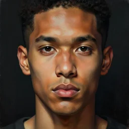 detailed portrait, cosmopolitan, realistic face sculpted features, ethnic, clear eyes, statuesque, tech noir, warm glowing skin, chiaroscuro, tangible, peach fuzz, angular impressionism, deep ambient backdrop, natural colors, illustration, painterly