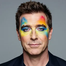 portrait photoshoot of Simon Cowell colorful face paint