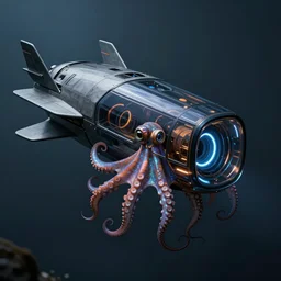 photo of an iridescent octopus skin futuristic hypersonic survival pod with aerodynamic fins, box - shaped dark glass and plastic, venturi tunnels, neon lights