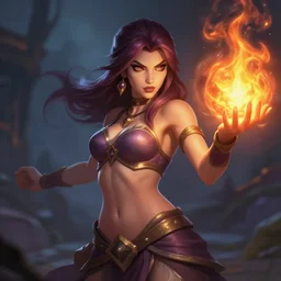 tiny abdomen & inflated hips body, amazing realistic eyes, coherent arms and hands = The sorceress casting a fire ball, league of legends, digital painting, artstation, concept art, smooth, sharp focus, illustration, ArtStation, art by 1000000% Hearthstone