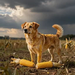 A dog made out of corn