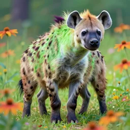 A psychedelic Green-headed Coneflower hyena , vibrant color scheme, highly detailed, in the style of romanticism, cinematic, artstation, Moebius, Greg rutkowski