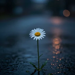 a lonely daisy on a rainy night, award-winning photography