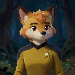 a portrait of a female alien in starfleet uniform at night in a dark forest. zootopia fursona furaffinity furry art detailed face painting by gaston bussiere craig mullins jc leyendecker gustav klimt artgerm greg rutkowski furry