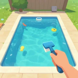 first person video game about cleaning pools
