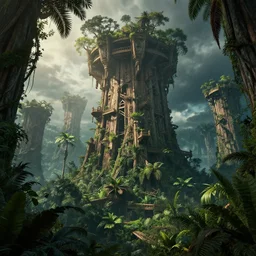 tropical jungle, wall wood fortress, an epic fantasy, dramatic lighting, cinematic, establishing shot, extremely high detail, photorealistic, cinematic lighting, artstation, matte painting, by simon stalenhag, Uncharted 4: A Thief's End