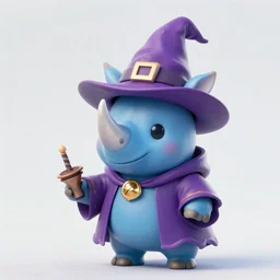 An adorable little blue rhino wearing purple wizards clothing, concept art by Justin Gerard, trending on artstation,