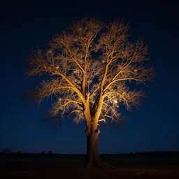 beautiful dry tree is glowing in the dark night, stars are glowing in sky, highly detailed, fantasy art by greg rutsowski, trending on artstation, masterpiece