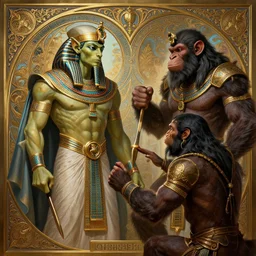 hdr portrait photography mirror of fairy orc king fighting against elvish chimp lord, coherent portraits, mmorpg fantasy, intricate, elegant, highly detailed, egyptian, african, digital painting, trending on artstation, hdr photo, smooth, sharp focus, illustration, art by artgerm and greg rutkowski and alphonse mucha