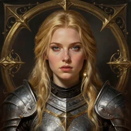 head-on centered symmetrical painted portrait, Elisha Cuthbert as a paladin, blonde hair, Level 1 RPG armour, dramatic lighting, intricate, fantasy, intricate, elegant, highly detailed, digital painting, smooth, sharp focus, illustration, dramatic lighting, artstation, in the style of Artgerm and Anna Podedworna