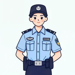 illustration vector fine line art of pretty face female cop,impressive standing posture,color,trending on shutterstock