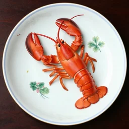 a beautiful detailed illustration of a lobster on china plate, porcelain