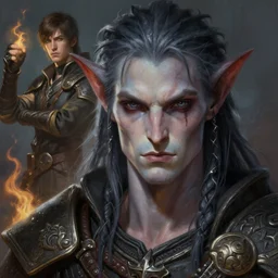 an close up oil art portrait of young handsome pale aasimar ], grim dark satyr barbarian from gwent cards, young bard with music magic character design from rainbow six siege, 4 k, ultra detail, volumetric lighting, unreal engine, octane render