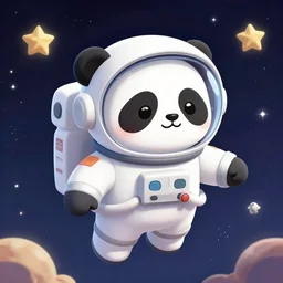 a cute panda dressed in an astronaut uniform traveling in space. space and galaxies. astronaut. cute. digital art. drawing.
