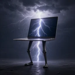 a laptop with human legs, surreal, 8 k, dramatic lightning, matte painting, ultra wide shot, sharp focus, wallpaper art