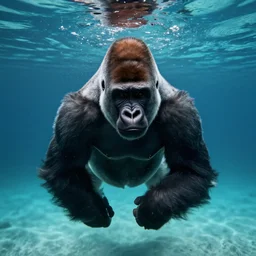 gorilla swimming underwater, life could be a dream, portrait photo