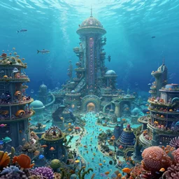 The Underwater City: A bustling city that has been built underneath the waves. It\'s a bustling metropolis with all sorts of sea creatures swimming around.