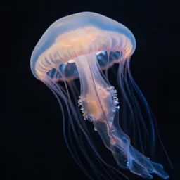 a beautiful radioactive jellyfish, dark background, highly detailed, super realistic, shot by macro lens, nikon macro 1 0 5 mm