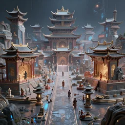 futuristic cyberpunk confucian society, chinese, 3 d, artstation, sci fi high quality