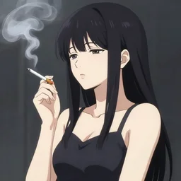 anime girl smoking a cigarette, white smoke, by joe fenton