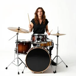 drummer with sticks, photorealistic portrait photography, full body, standing, isolated on a pure white background, centered, whole figure in frame, sharp focus, studio lighting