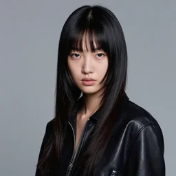 ektachrome, youthful asian demure, exquisite features, feminine cut, frontiers in flight leather covered in adidas, bruce weber