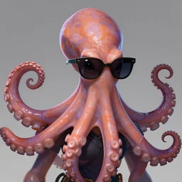 portrait of a badass anthropomorphic octopus wearing cool sunglasses, closeup, digital art, by dan mumford, by artgerm, by wlop, trending on artstationhq